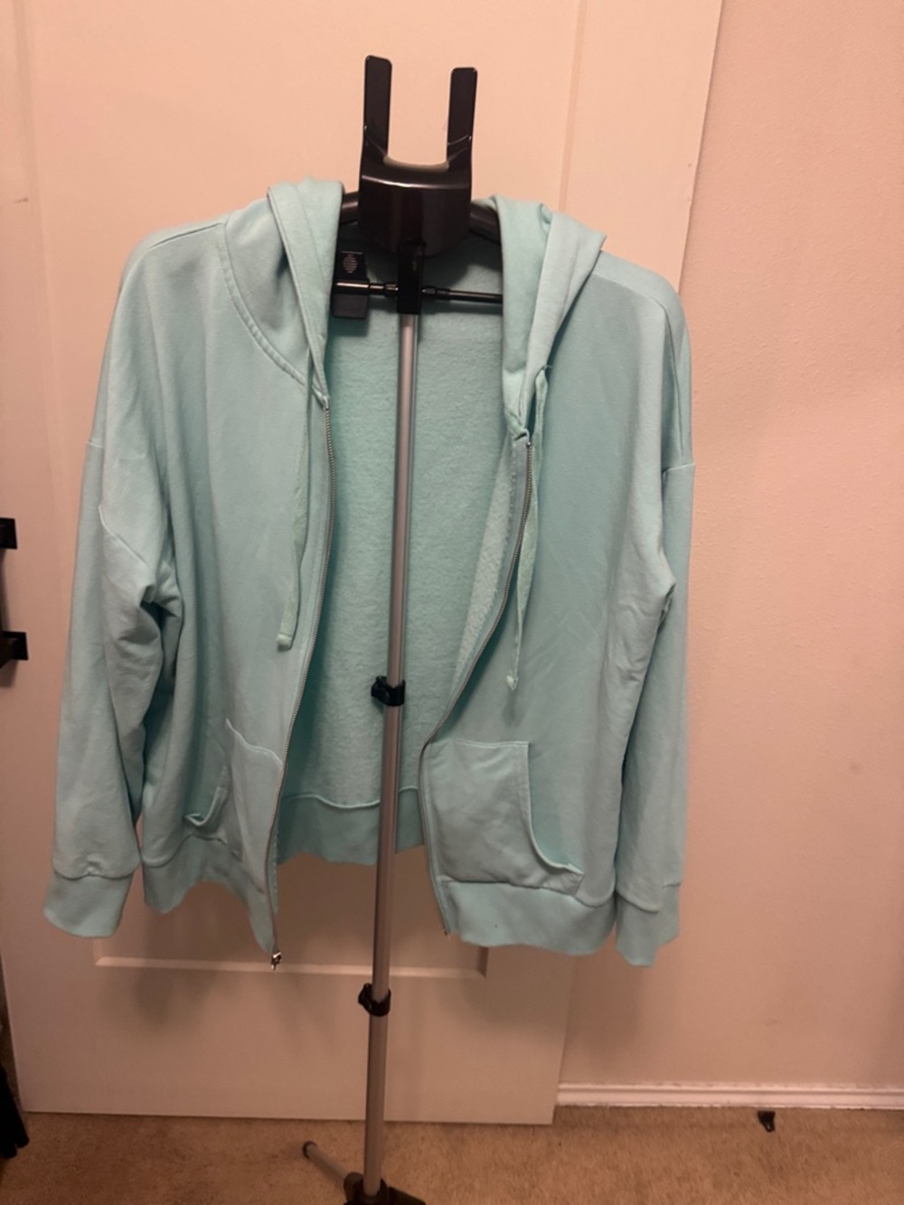 Time and Tru Light Aqua Hooded Bomber Jacket
